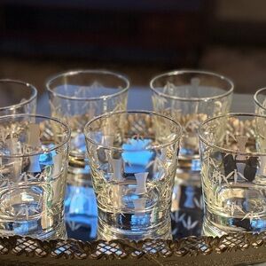 7 Vintage Noritake Sasaki etched bamboo pattern glasses